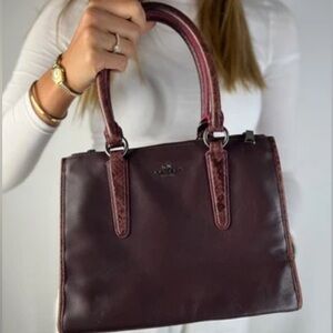 Coach CROSBY CARRYALL Satchel Bag Burgundy Natural LEATHER PYTHON EMBOSSED Trim